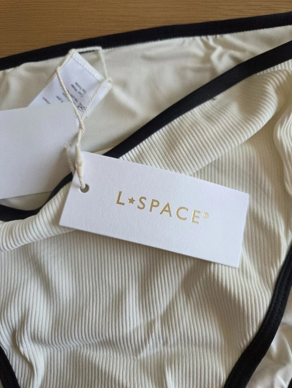 NWT L*Space Nora Bitsy Bikini Bottoms XL Cream Black High Waist High Leg